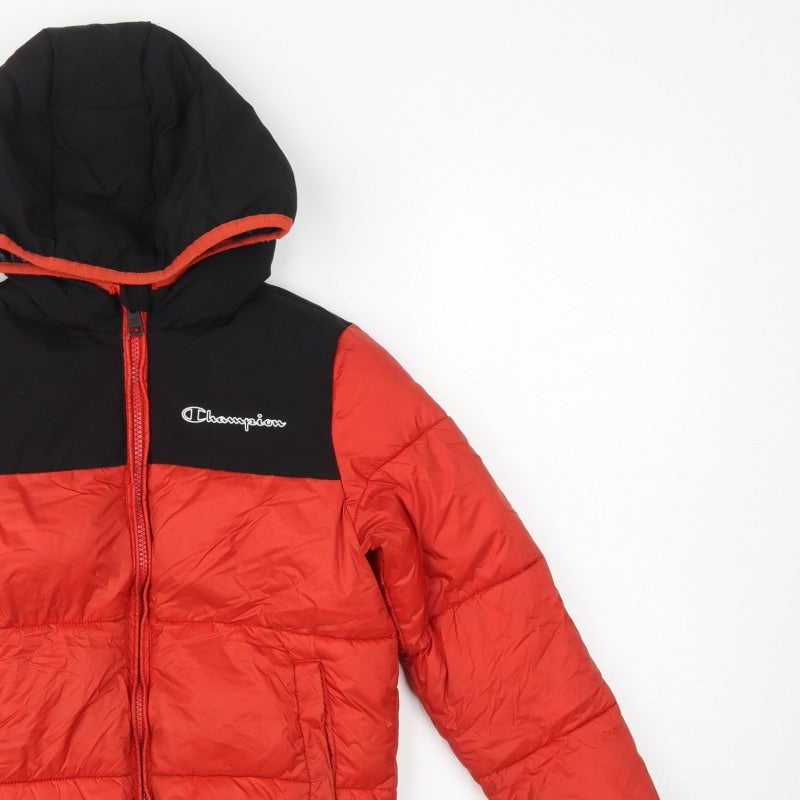 Champion Boys Red Black 7-8 Years Hooded Puffer Jacket