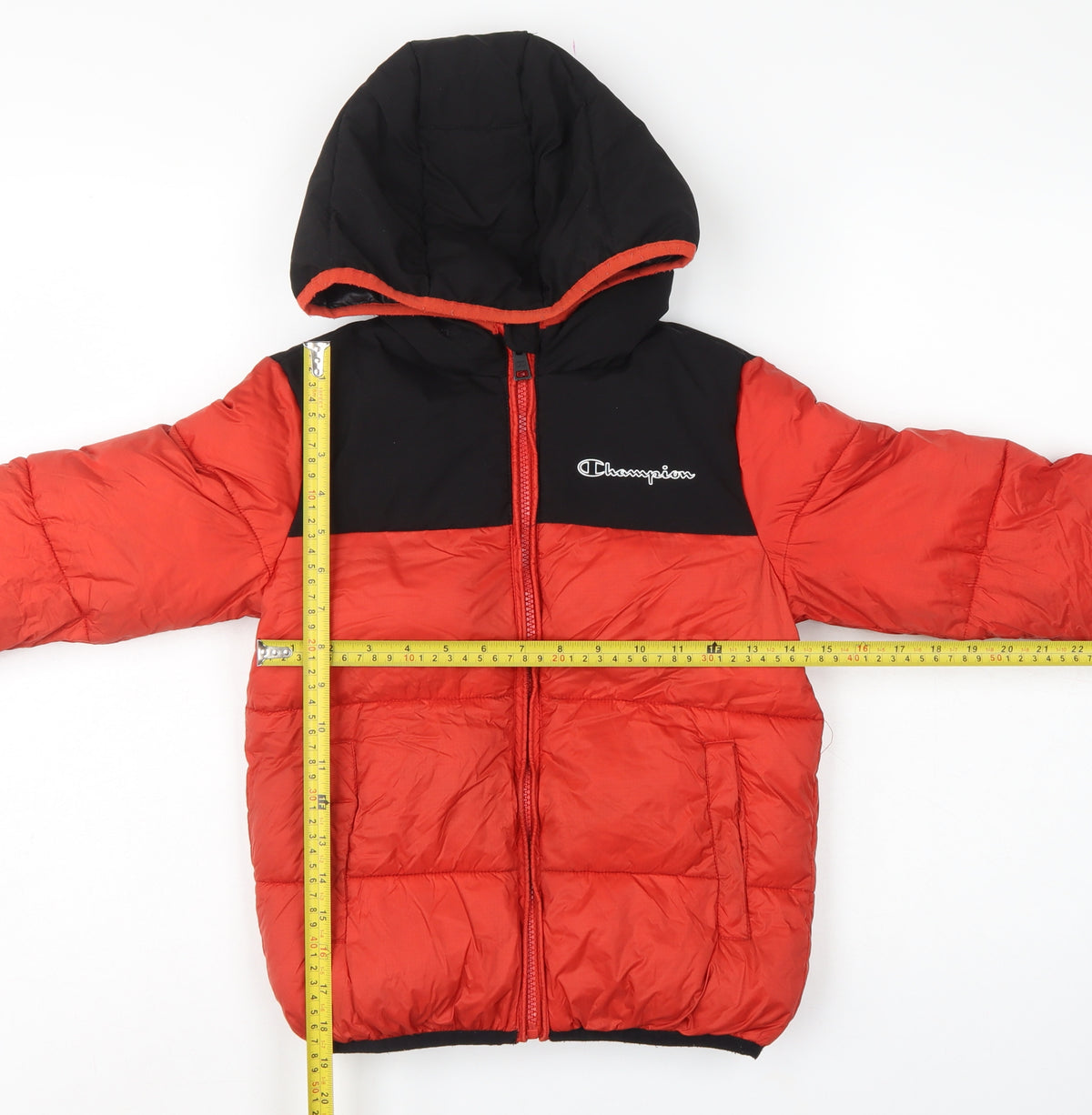 Champion Boys Red Black 7-8 Years Hooded Puffer Jacket