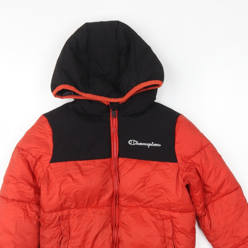 Champion Boys Red Black 7-8 Years Hooded Puffer Jacket