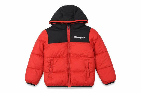 Champion Boys Red Black 7-8 Years Hooded Puffer Jacket