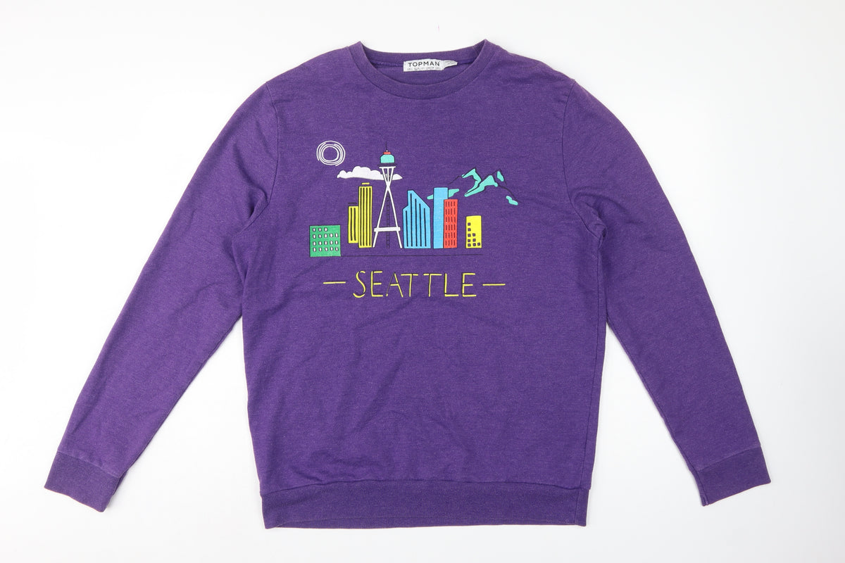 Topman Men’s Purple L Seattle Graphic Print Crew Neck Sweatshirt