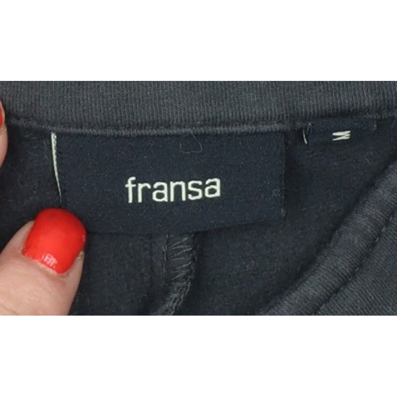 Fransa Women Black M Studded Button High Neck Cardigan Sweatshirt
