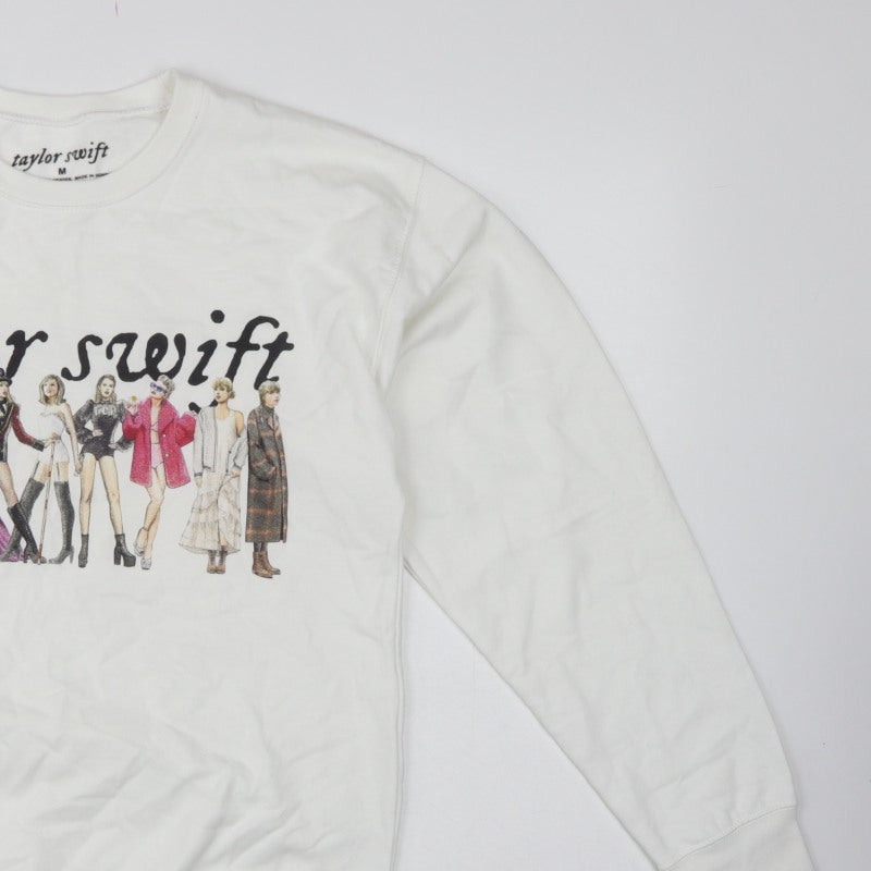 Taylor Swift Women White M Pullover Crew Neck Graphic Sweatshirt