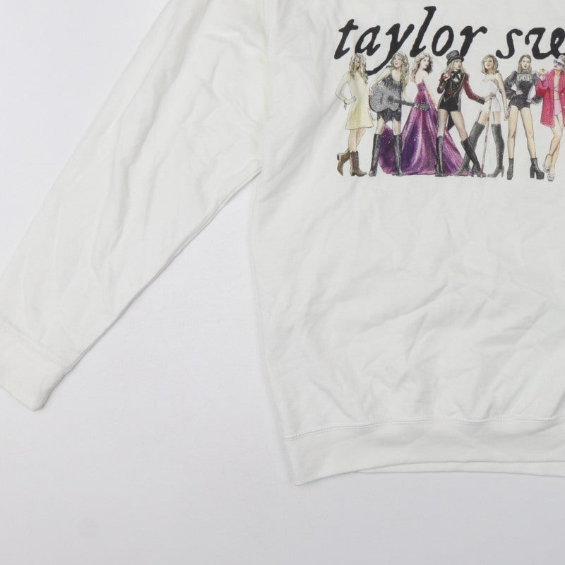 Taylor Swift Women White M Pullover Crew Neck Graphic Sweatshirt