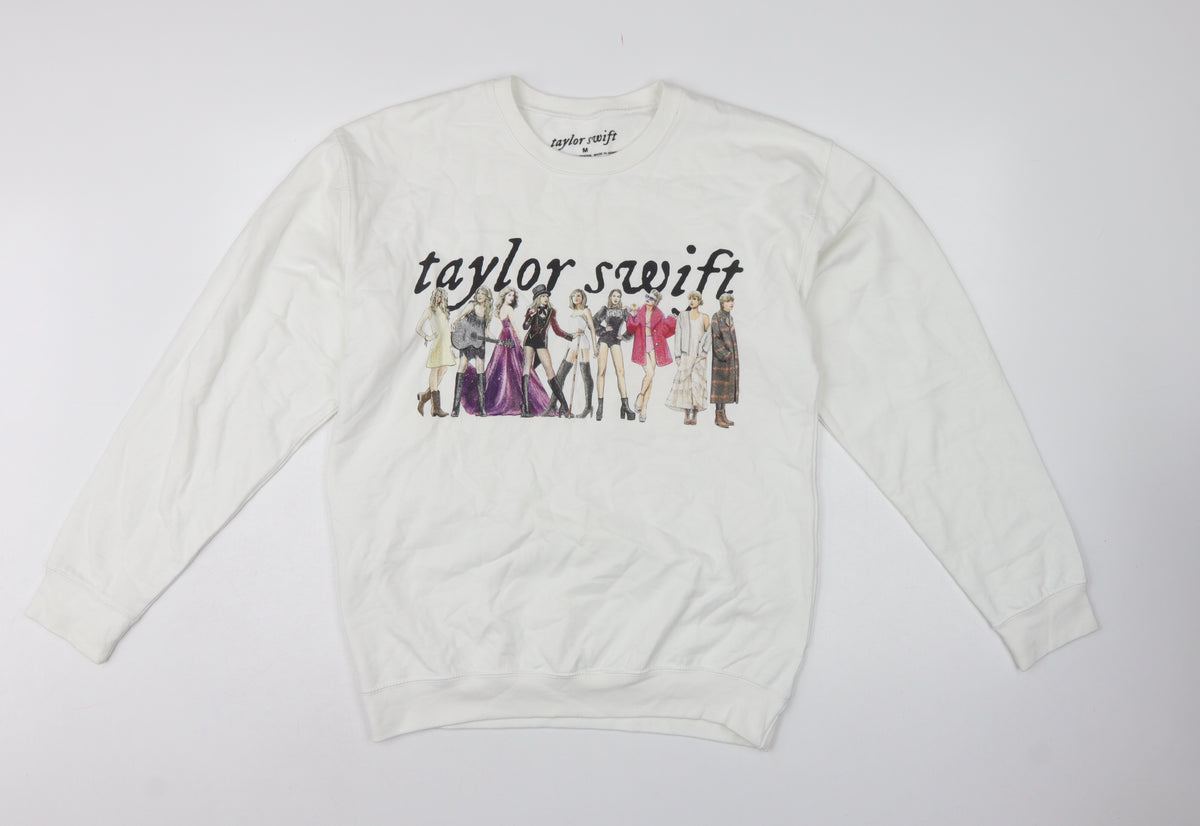 Taylor Swift Women White M Pullover Crew Neck Graphic Sweatshirt