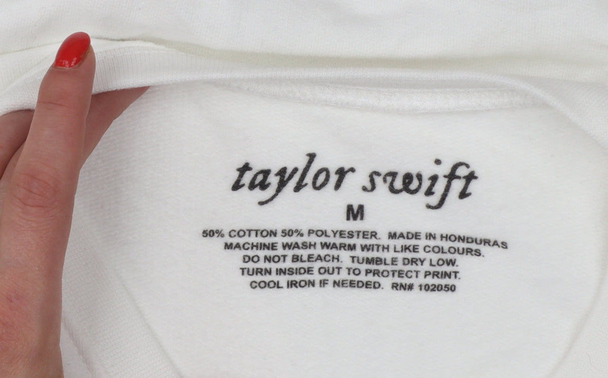 Taylor Swift Women White M Pullover Crew Neck Graphic Sweatshirt