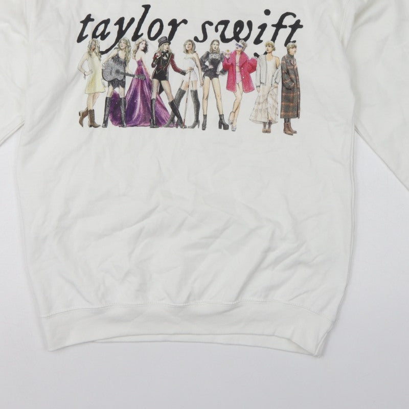 Taylor Swift Women White M Pullover Crew Neck Graphic Sweatshirt