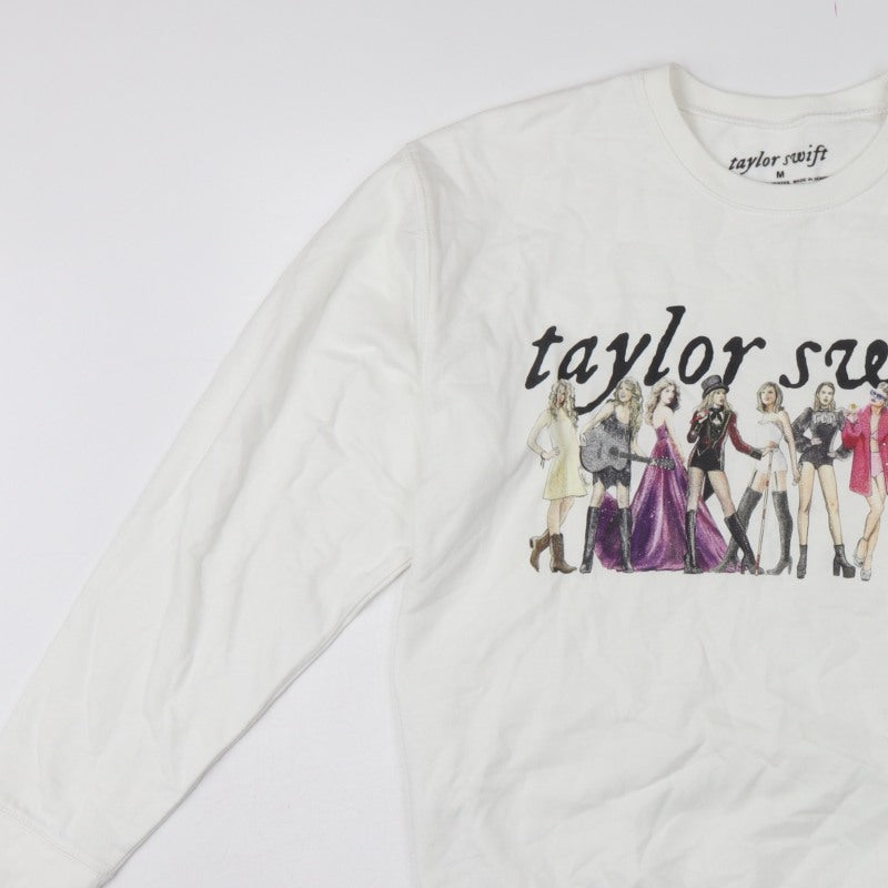 Taylor Swift Women White M Pullover Crew Neck Graphic Sweatshirt