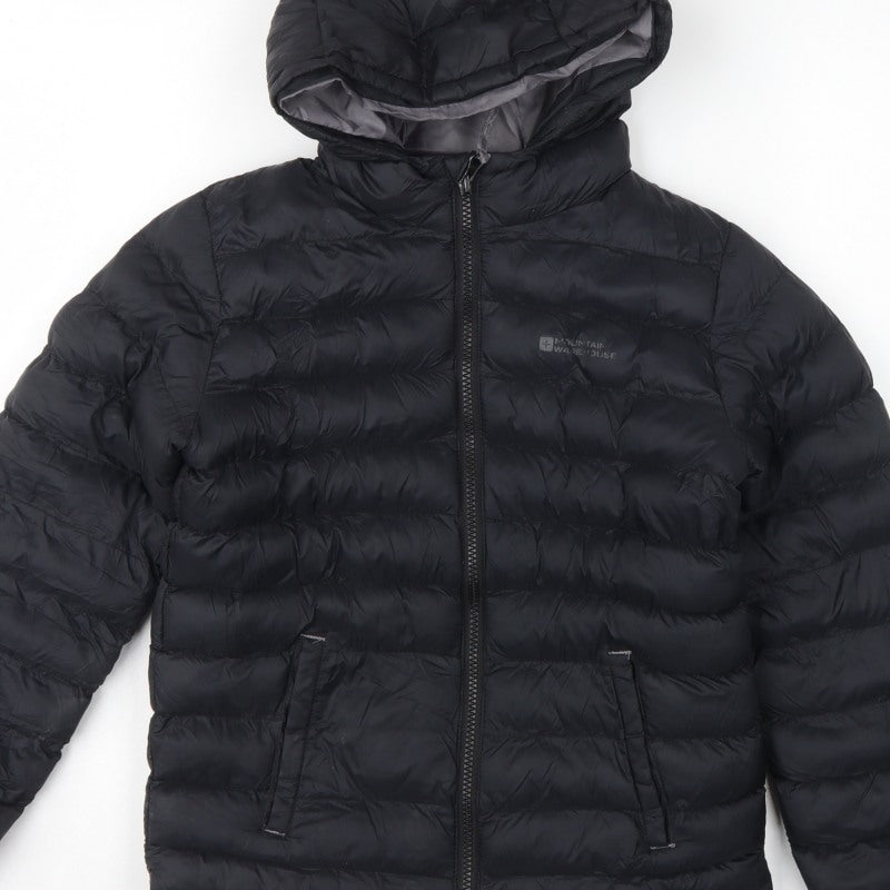 Mountain Warehouse Boys Black 9-10 Years Hooded Puffer Jacket Lightweight