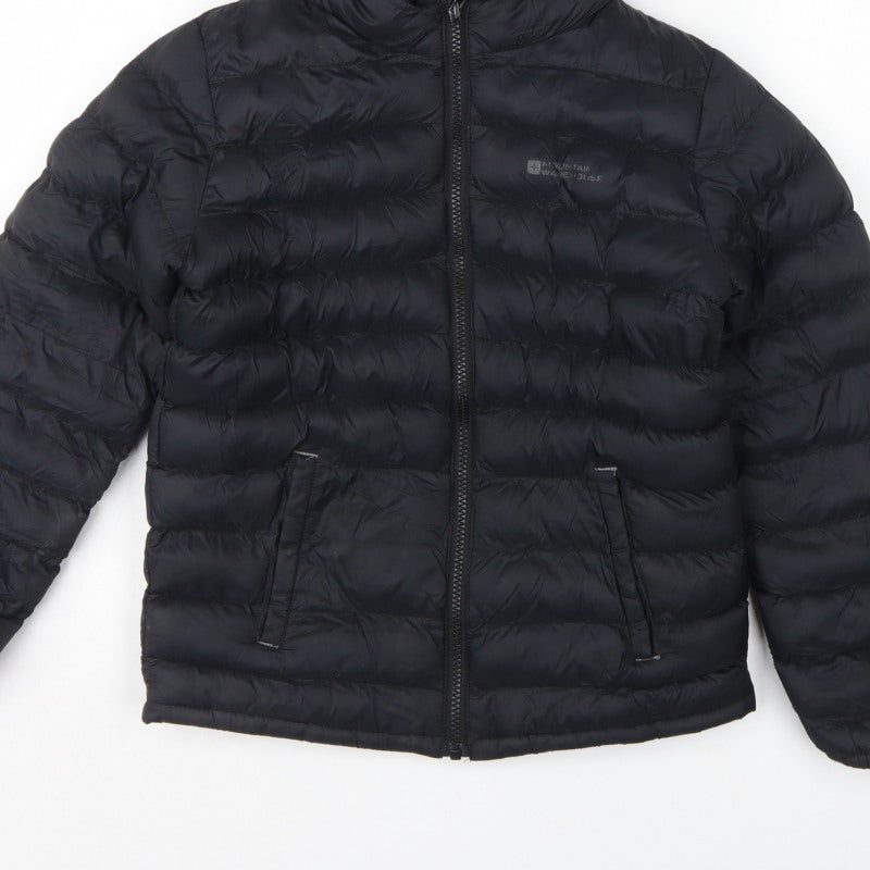 Mountain Warehouse Boys Black 9-10 Years Hooded Puffer Jacket Lightweight