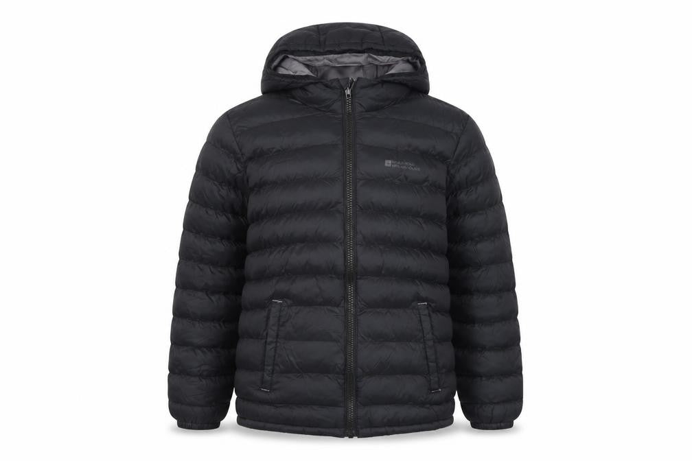 Mountain Warehouse Boys Black 9-10 Years Hooded Puffer Jacket Lightweight