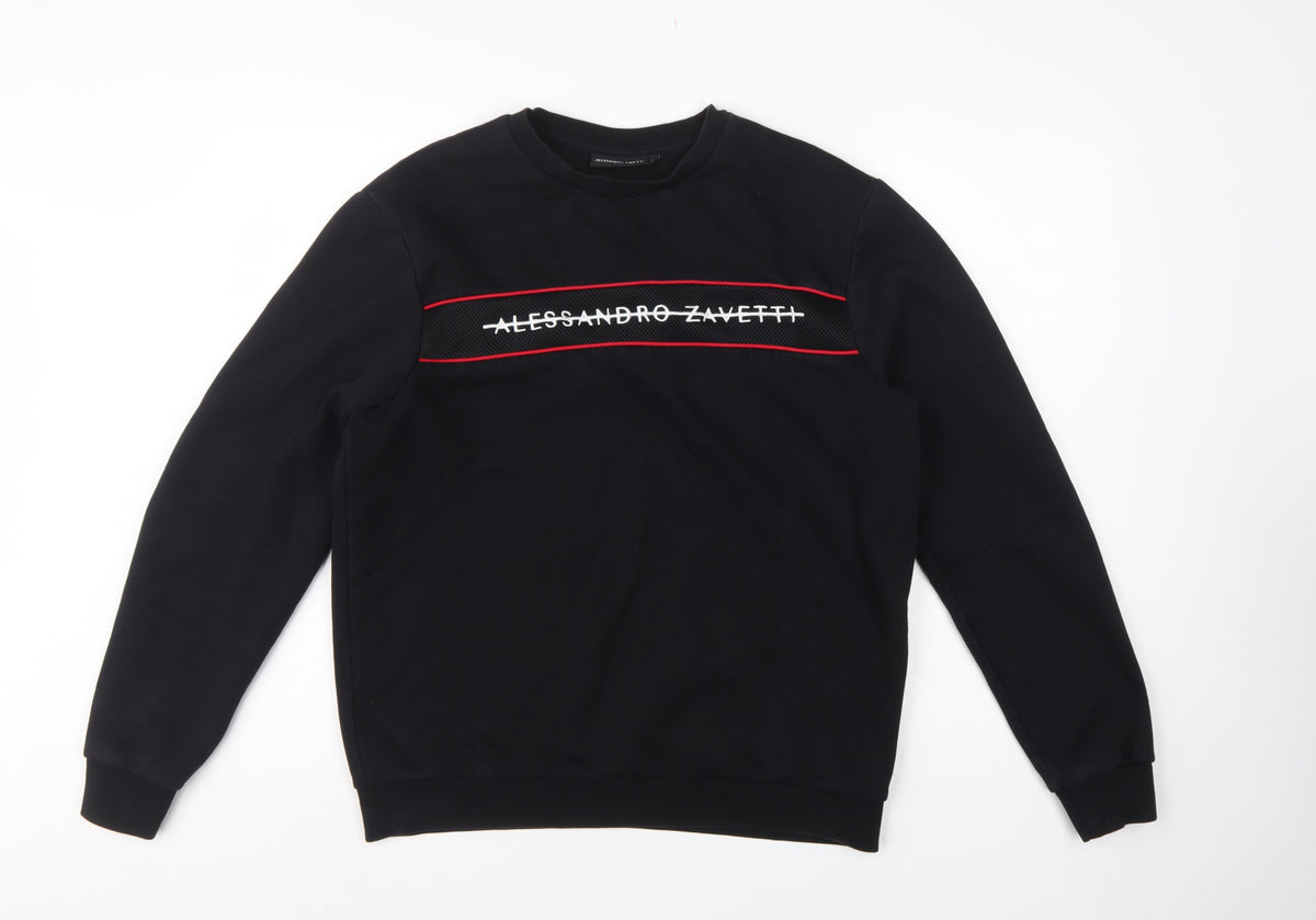 Alessandro Zavetti Men Black L Logo Pullover Crew Neck Sweatshirt