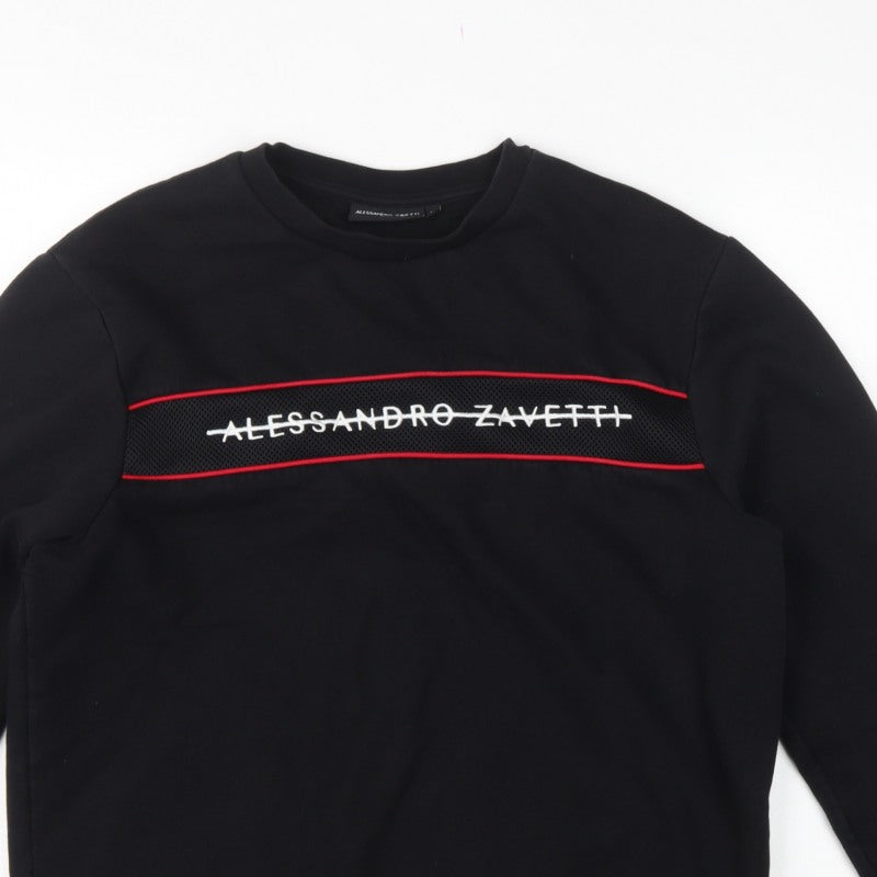 Alessandro Zavetti Men Black L Logo Pullover Crew Neck Sweatshirt