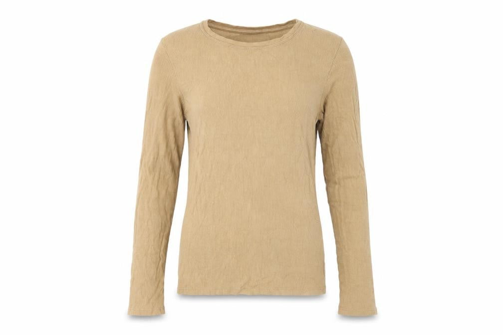 Stradivarius Women Beige S Ribbed Slim Fit Long Sleeve Basic T-Shirt