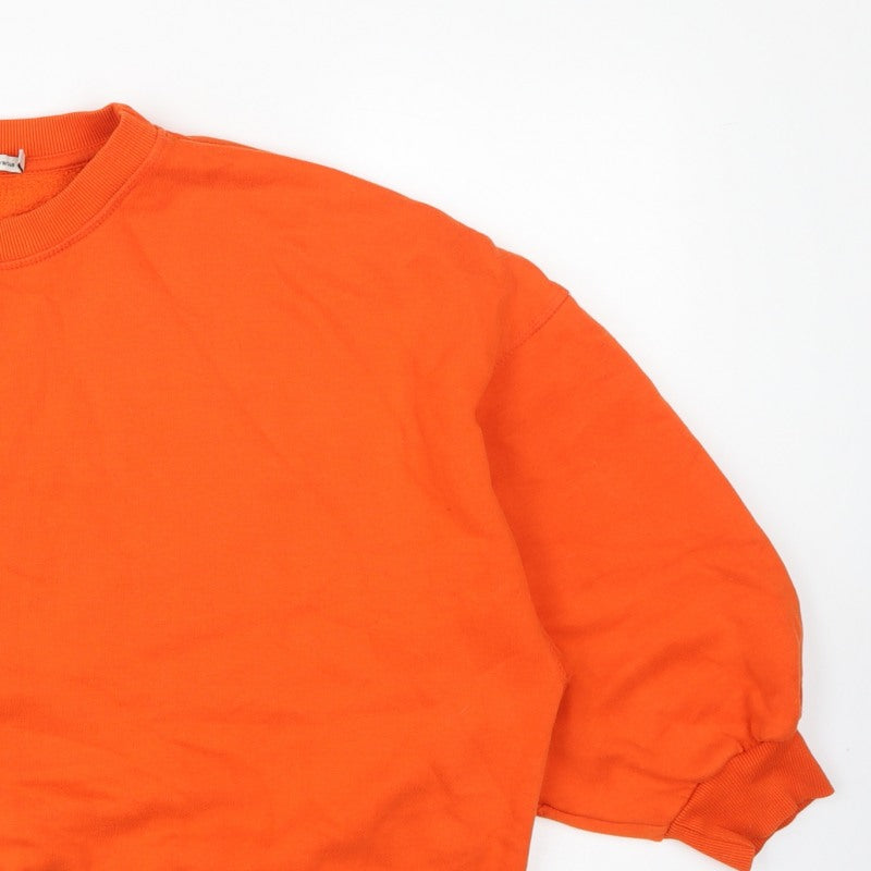 Stradivarius Women Orange S Oversized Crew Neck Pullover Sweatshirt