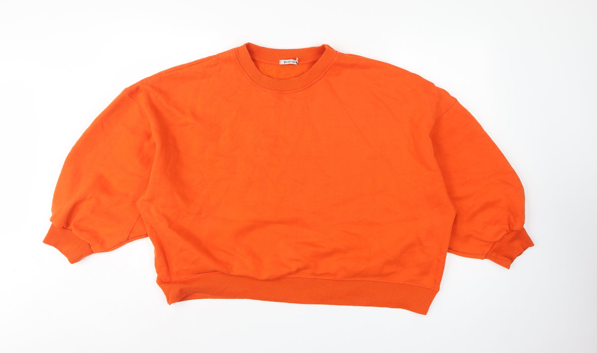 Stradivarius Women Orange S Oversized Crew Neck Pullover Sweatshirt
