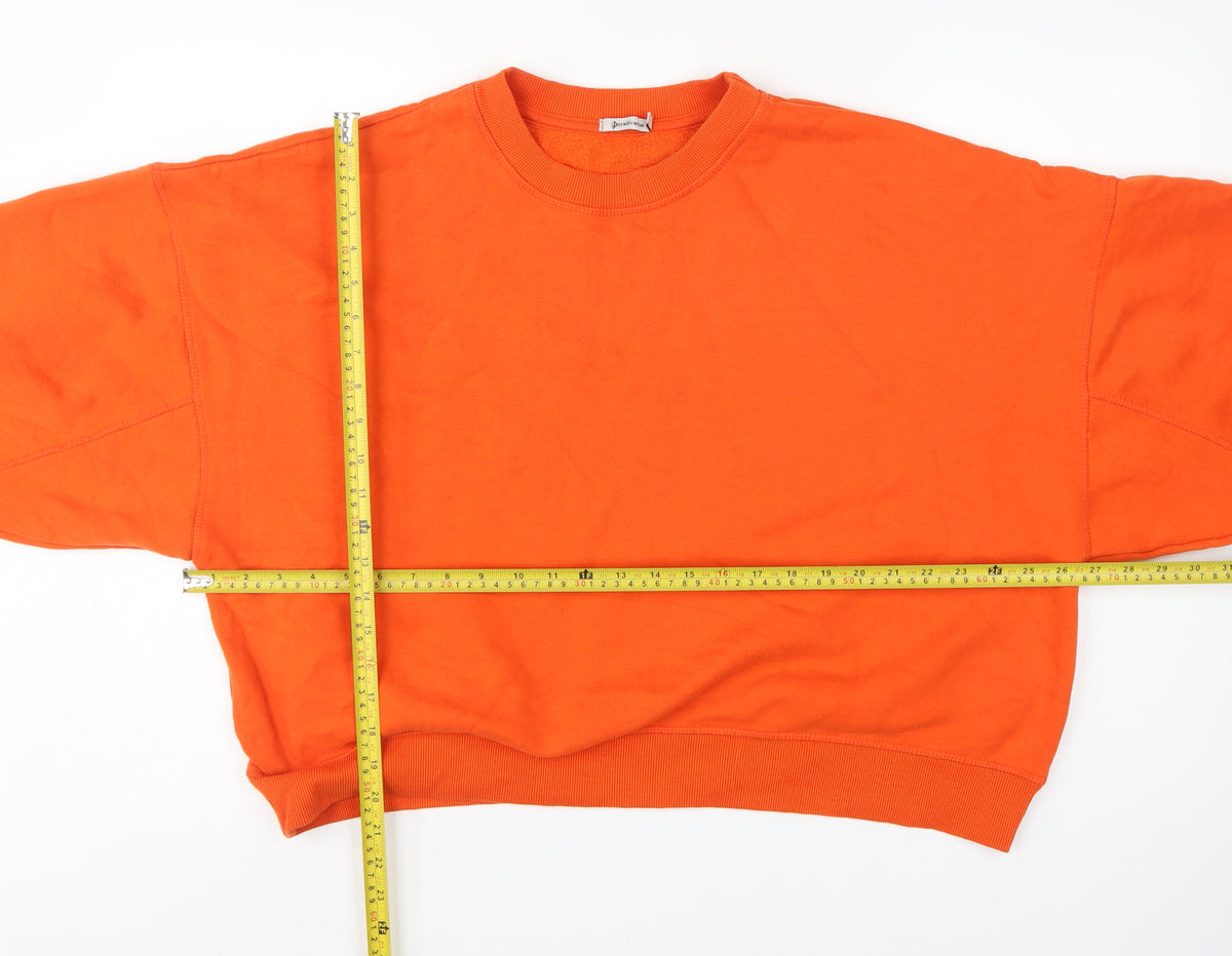 Stradivarius Women Orange S Oversized Crew Neck Pullover Sweatshirt
