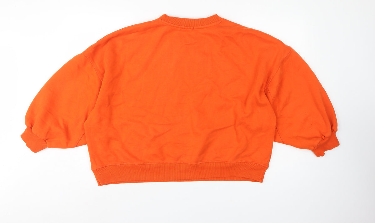 Stradivarius Women Orange S Oversized Crew Neck Pullover Sweatshirt