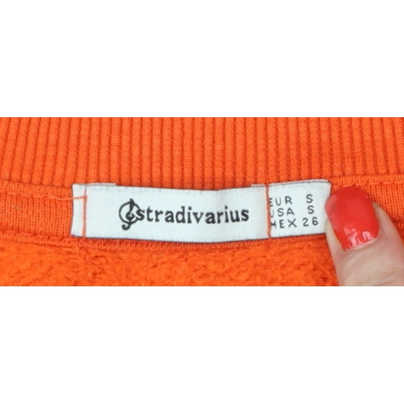 Stradivarius Women Orange S Oversized Crew Neck Pullover Sweatshirt