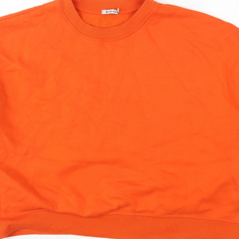 Stradivarius Women Orange S Oversized Crew Neck Pullover Sweatshirt
