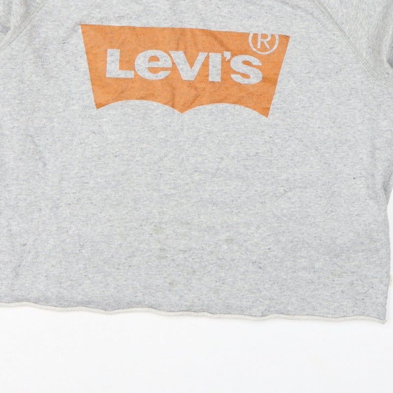 Levi's Women's Grey L Logo Cropped Pullover Sweatshirt Raglan