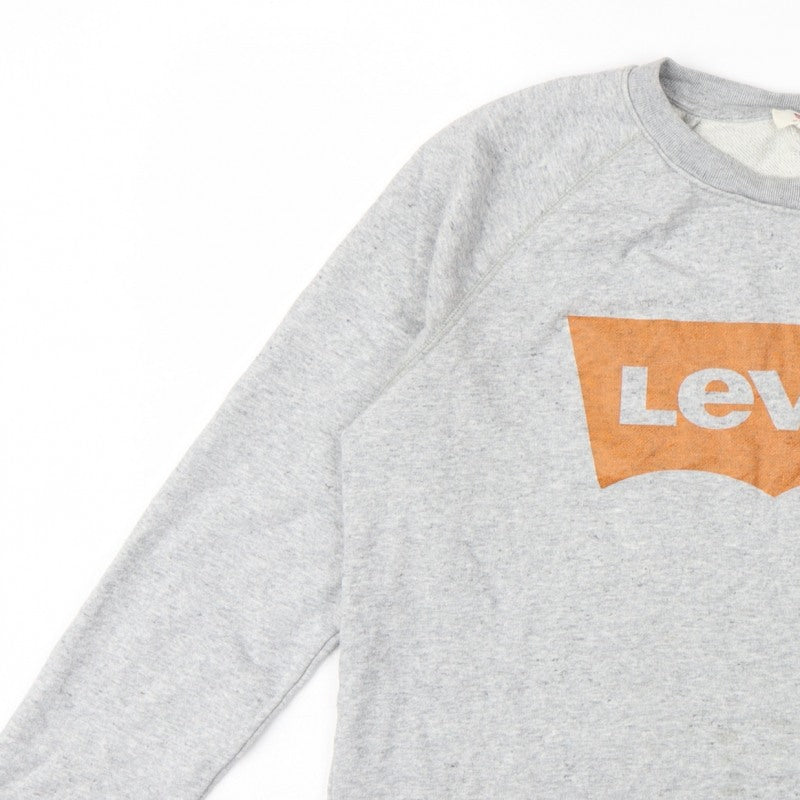 Levi's Women's Grey L Logo Cropped Pullover Sweatshirt Raglan
