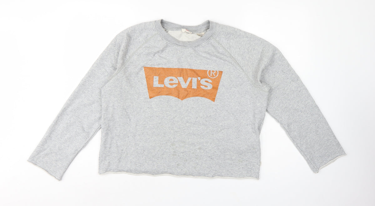Levi's Women's Grey L Logo Cropped Pullover Sweatshirt Raglan
