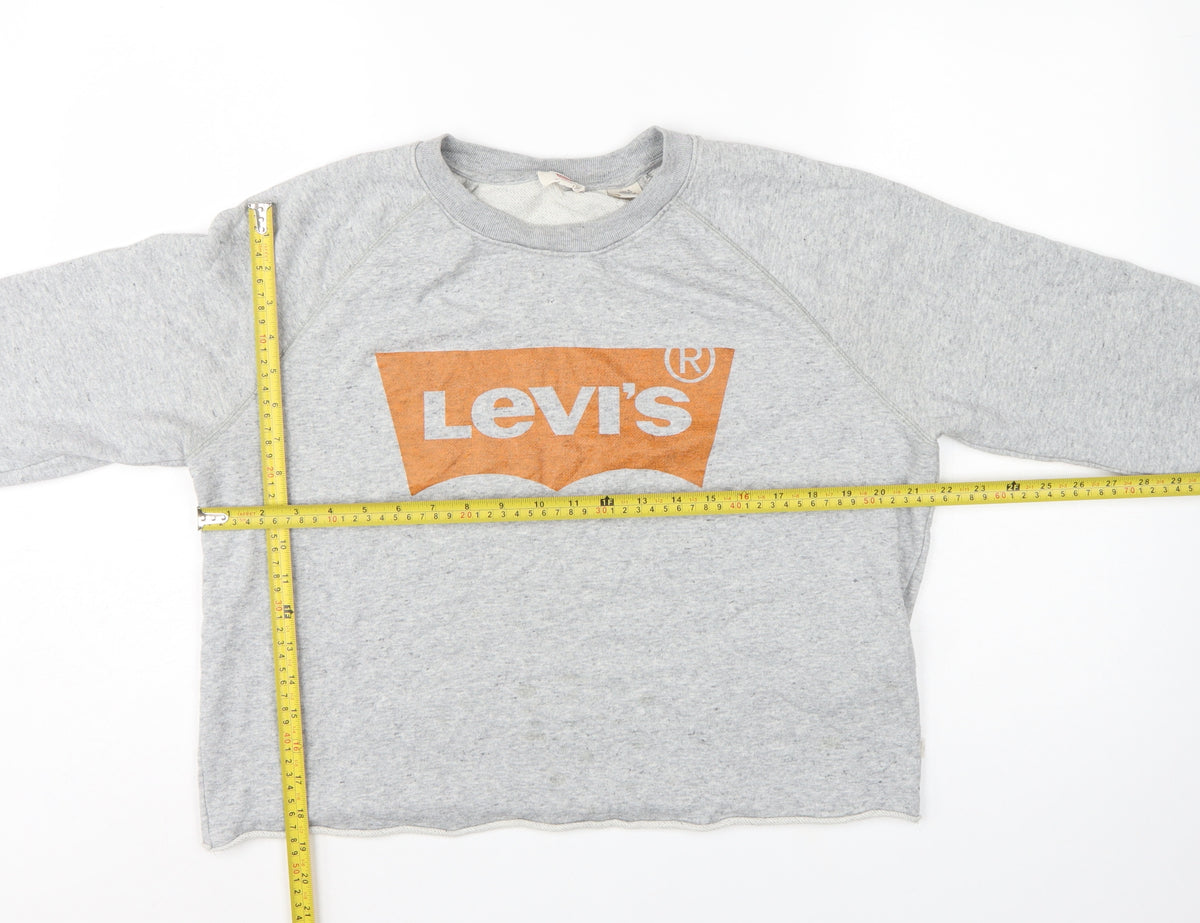 Levi's Women's Grey L Logo Cropped Pullover Sweatshirt Raglan