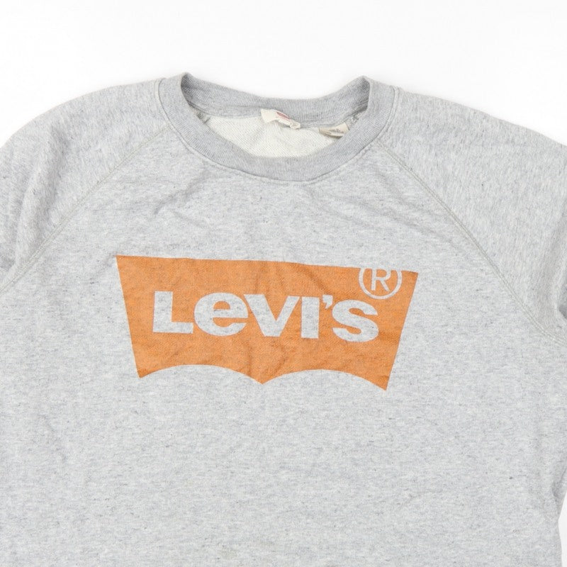 Levi's Women's Grey L Logo Cropped Pullover Sweatshirt Raglan