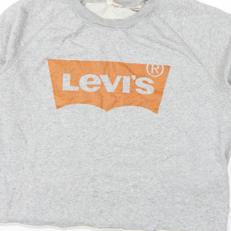 Levi's Women's Grey L Logo Cropped Pullover Sweatshirt Raglan