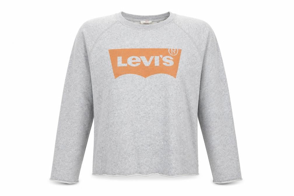 Levi's Women's Grey L Logo Cropped Pullover Sweatshirt Raglan