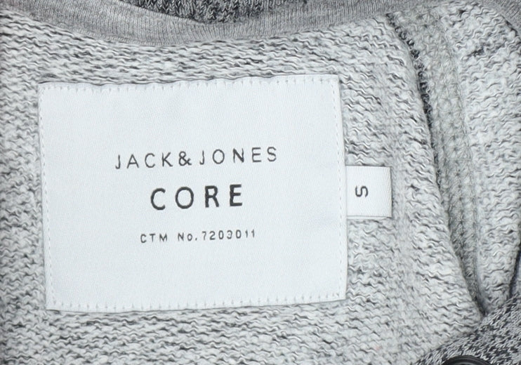 Jack & Jones Men Grey S Pullover Hoodie Logo Drawstring