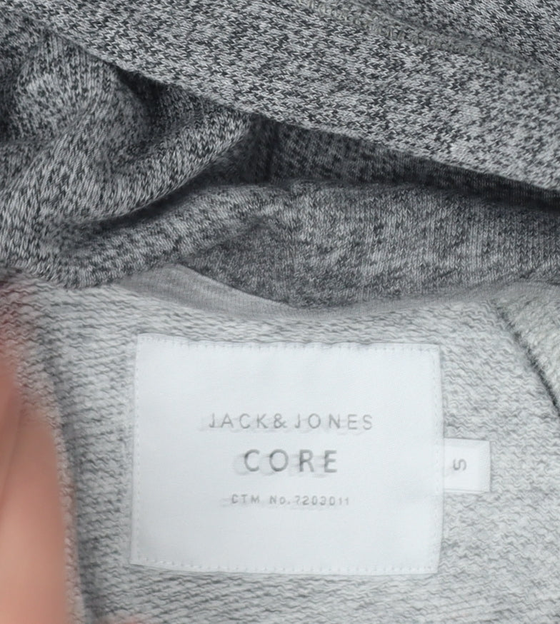 Jack & Jones Men Grey S Pullover Hoodie Logo Drawstring