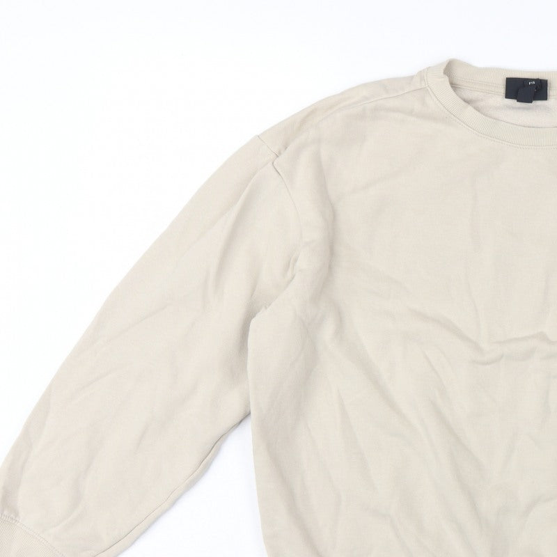 H&M Men’s Beige M Loose Fit Crew Neck Fleece Pullover Sweatshirt