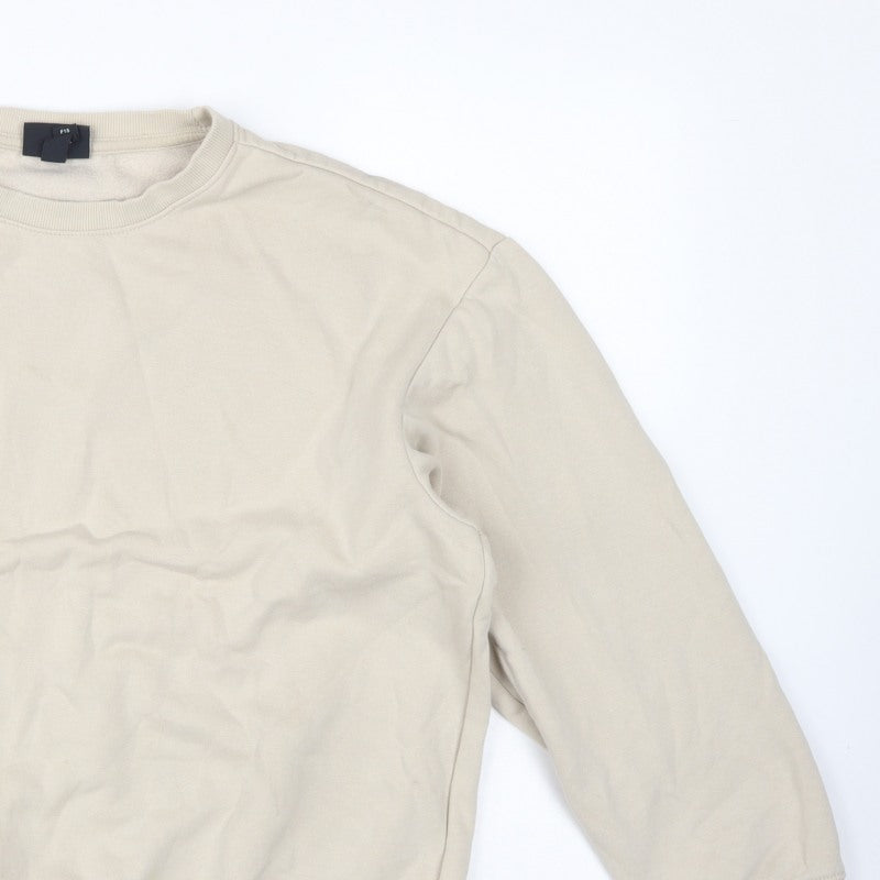 H&M Men’s Beige M Loose Fit Crew Neck Fleece Pullover Sweatshirt