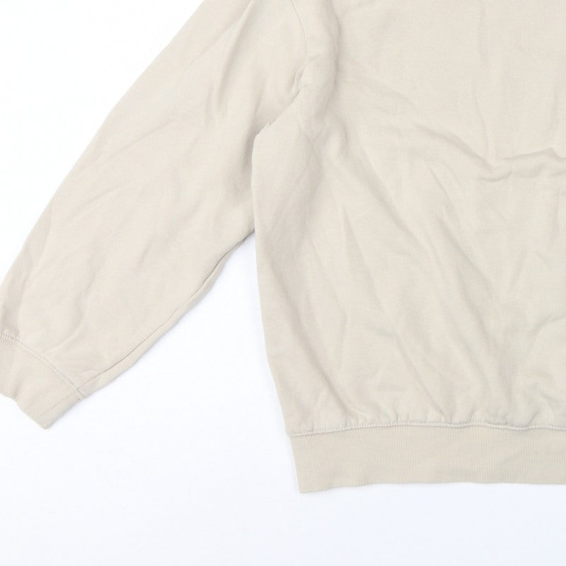 H&M Men’s Beige M Loose Fit Crew Neck Fleece Pullover Sweatshirt