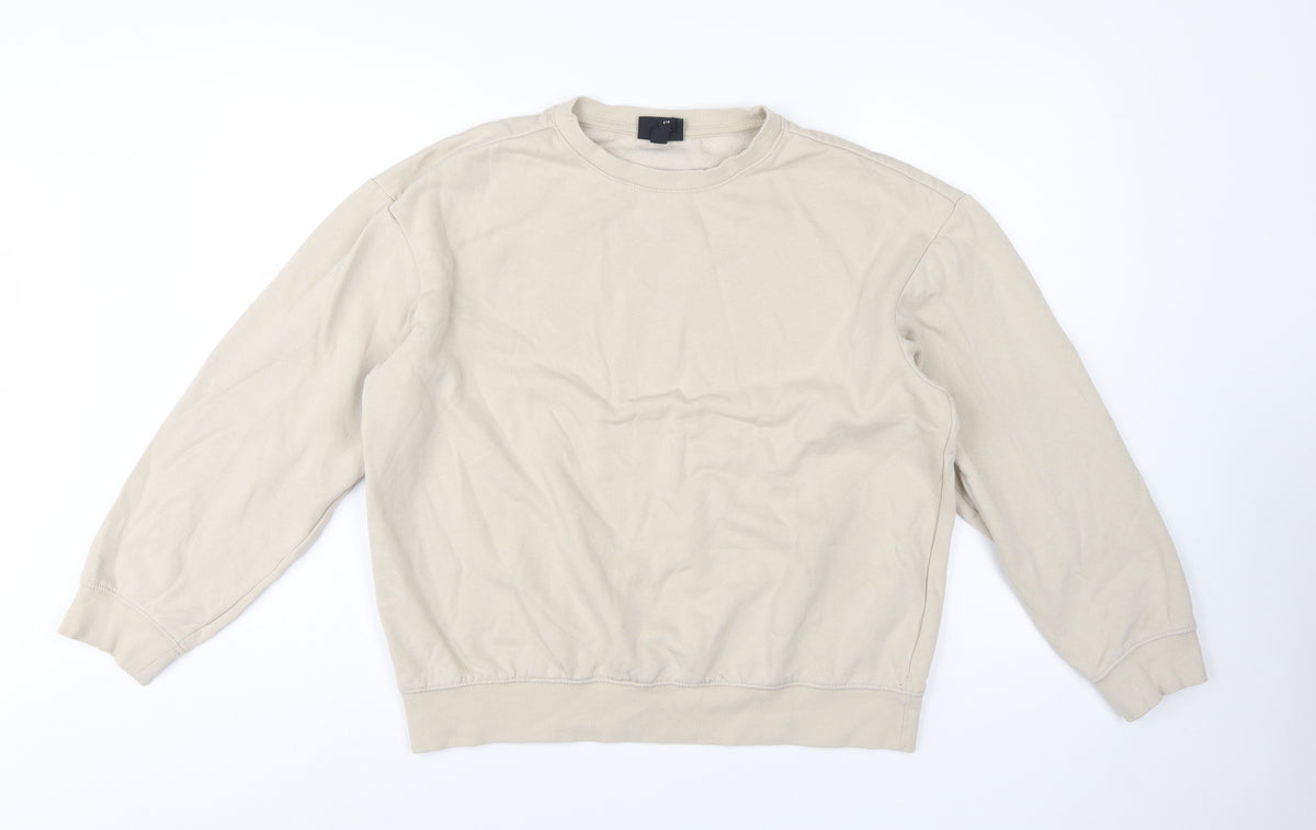 H&M Men’s Beige M Loose Fit Crew Neck Fleece Pullover Sweatshirt