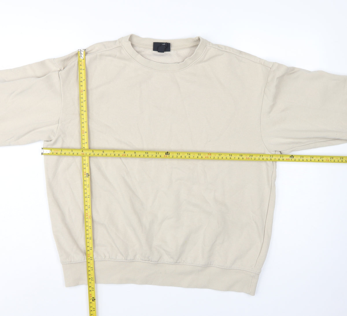 H&M Men’s Beige M Loose Fit Crew Neck Fleece Pullover Sweatshirt