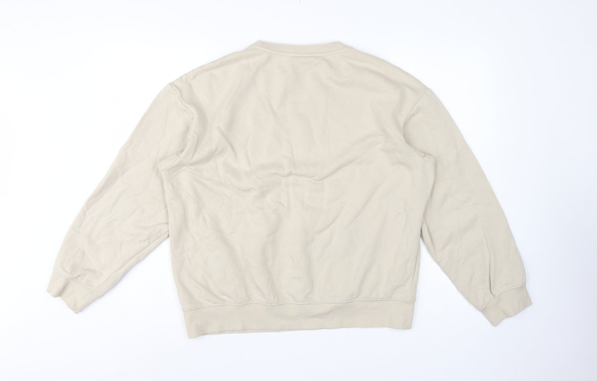 H&M Men’s Beige M Loose Fit Crew Neck Fleece Pullover Sweatshirt