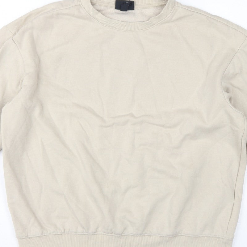 H&M Men’s Beige M Loose Fit Crew Neck Fleece Pullover Sweatshirt