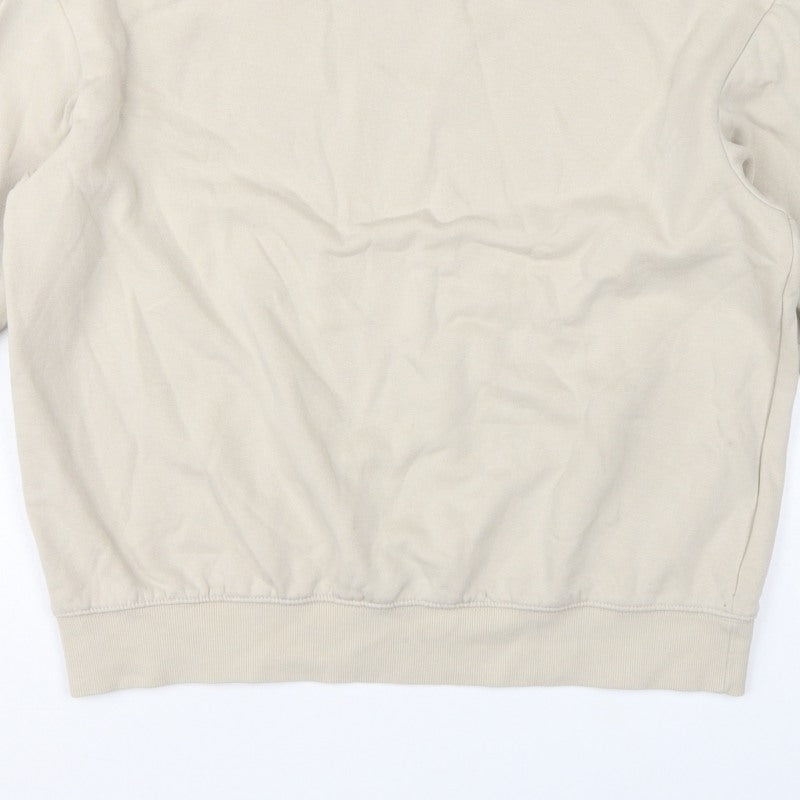 H&M Men’s Beige M Loose Fit Crew Neck Fleece Pullover Sweatshirt