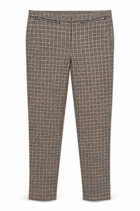 New Look Women’s Beige Check Skinny Trousers UK 10 Zip Pockets
