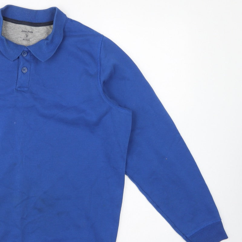 James Pringle Men’s Blue M Collared Henley Cotton Blend Sweatshirt