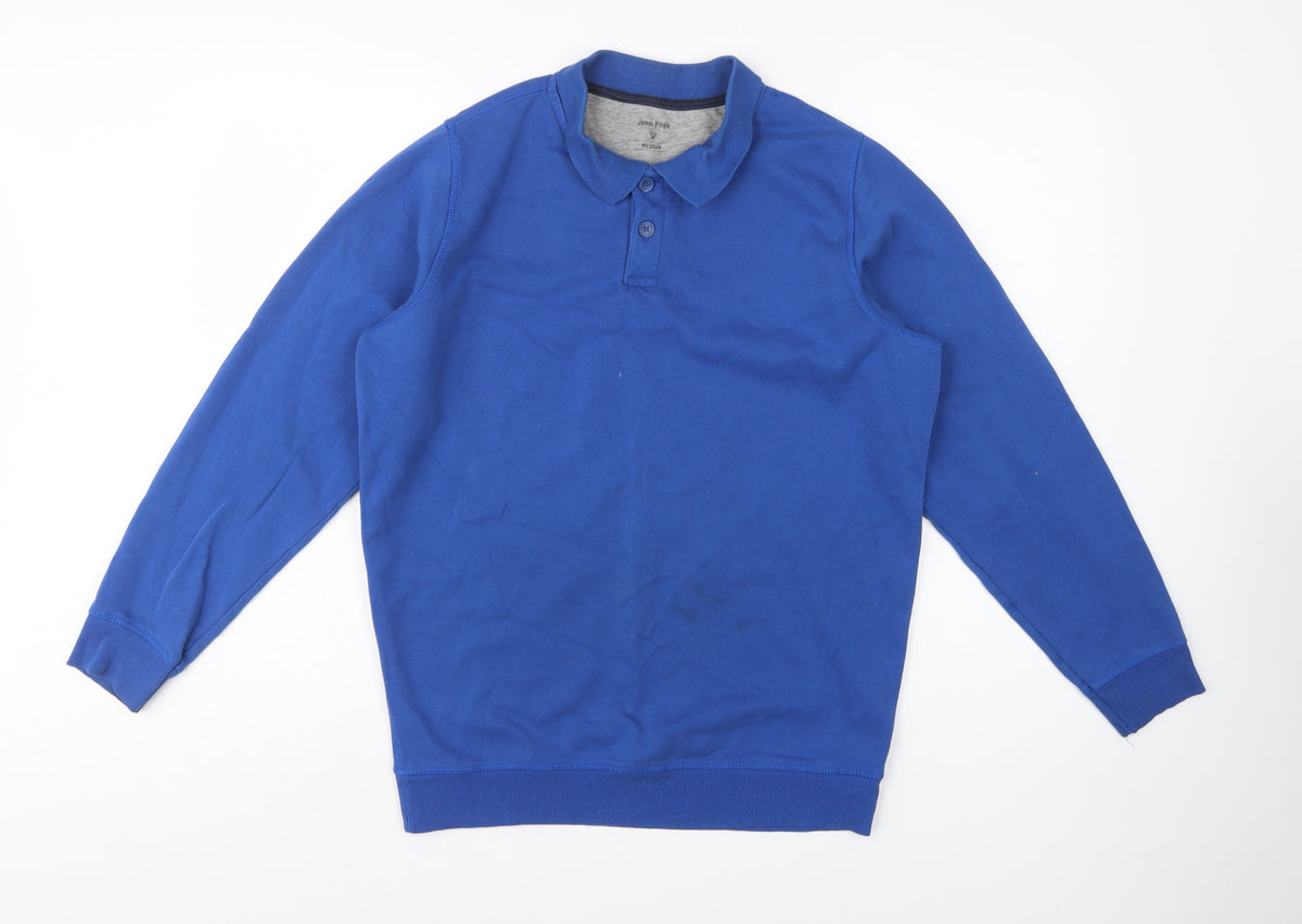 James Pringle Men’s Blue M Collared Henley Cotton Blend Sweatshirt
