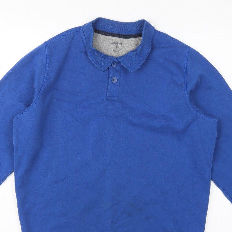 James Pringle Men’s Blue M Collared Henley Cotton Blend Sweatshirt