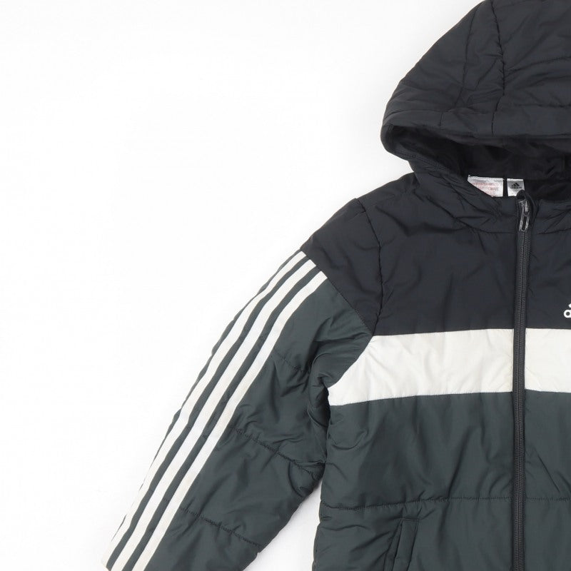 adidas Boys Black Colourblock Puffer Jacket 6-7 Years Hooded