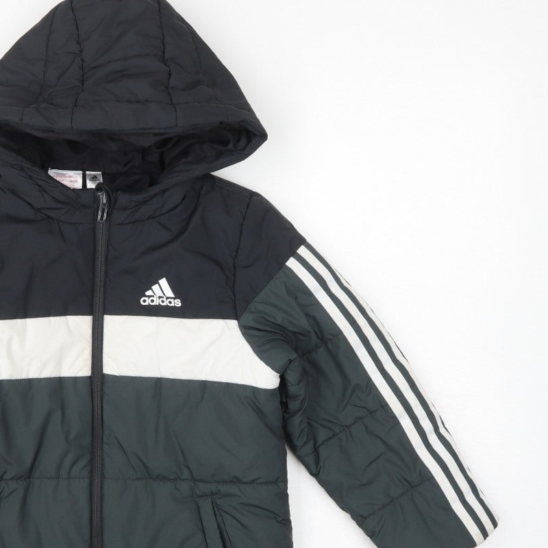 adidas Boys Black Colourblock Puffer Jacket 6-7 Years Hooded