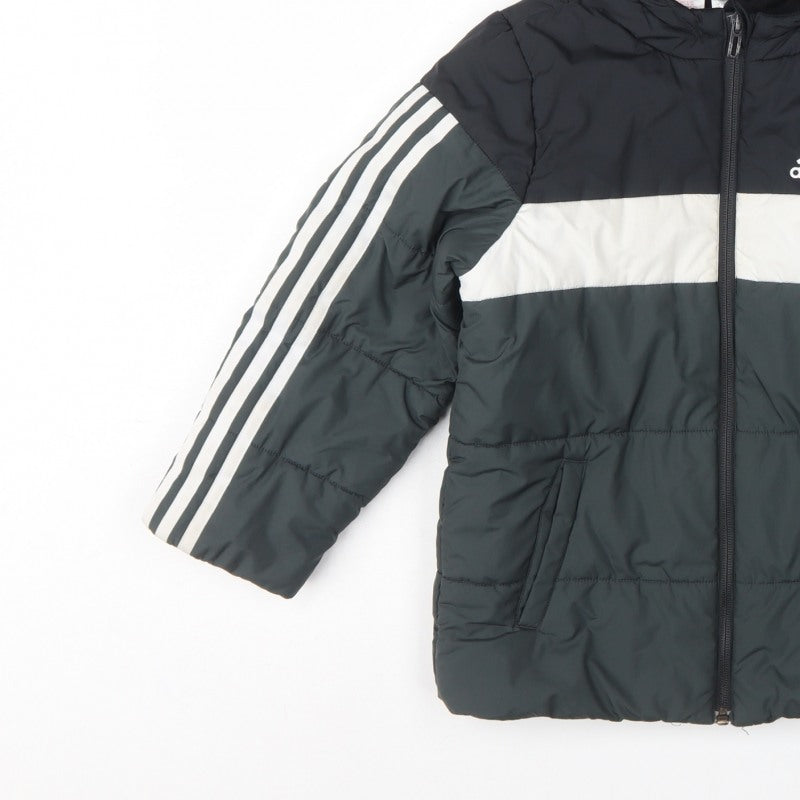 adidas Boys Black Colourblock Puffer Jacket 6-7 Years Hooded