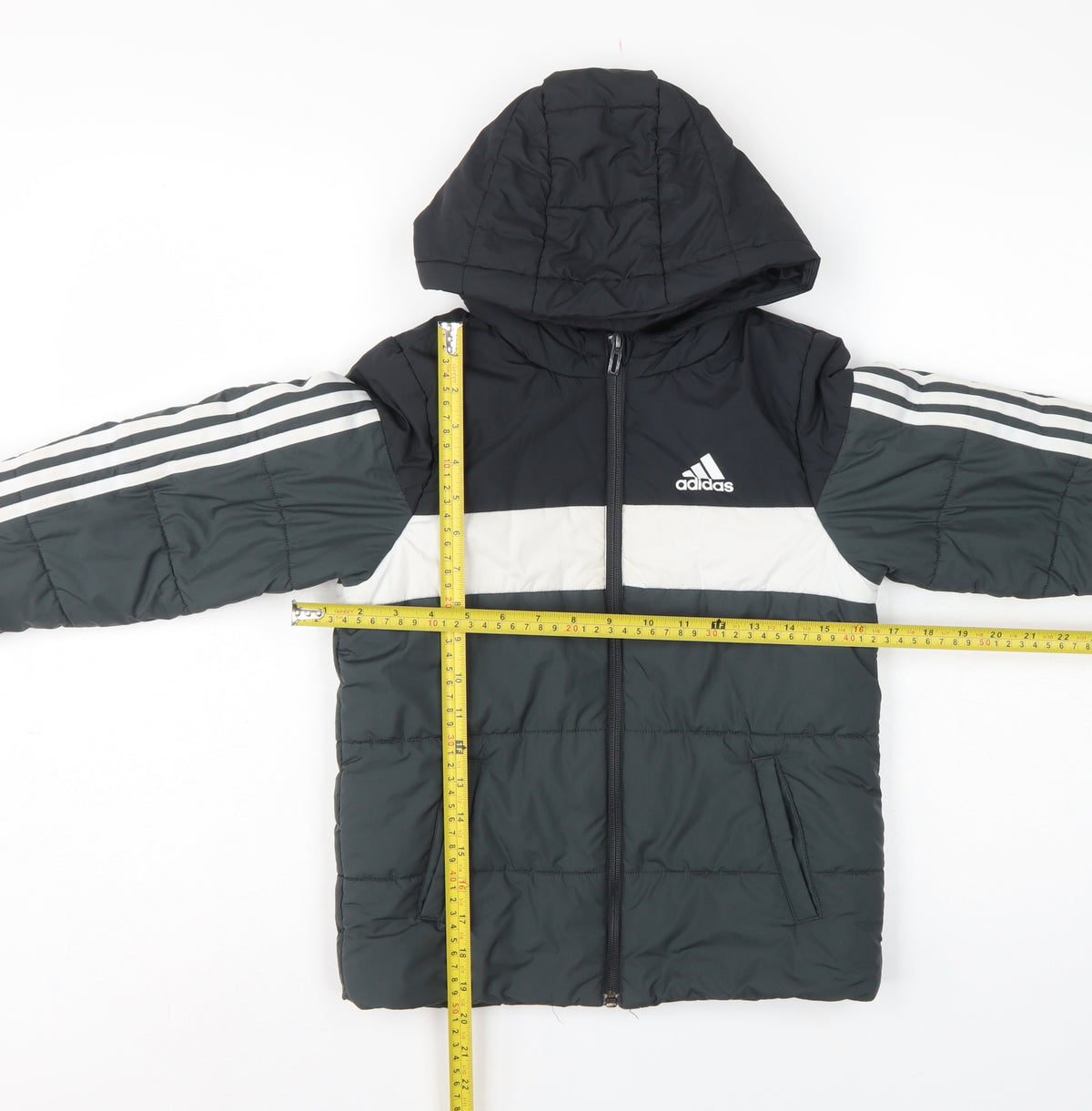 adidas Boys Black Colourblock Puffer Jacket 6-7 Years Hooded
