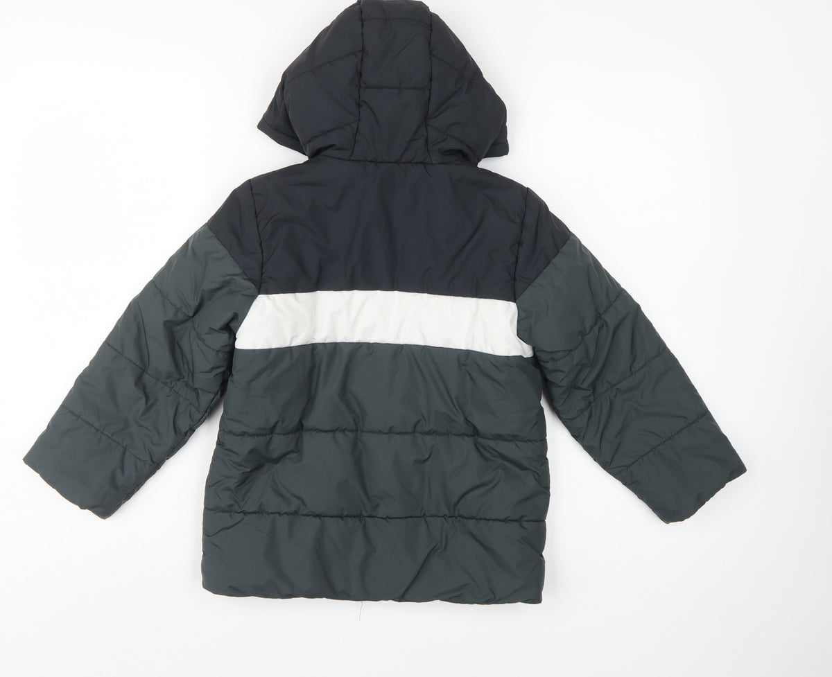 adidas Boys Black Colourblock Puffer Jacket 6-7 Years Hooded